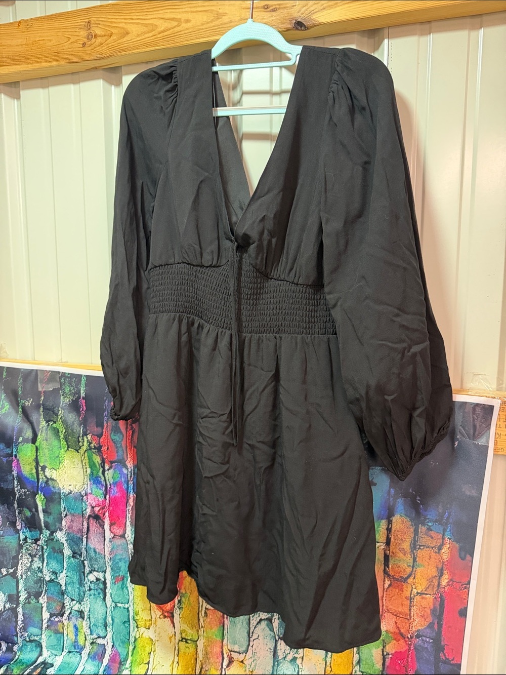Copper Key Black V-Neck Smocked-Waist Mini Dress